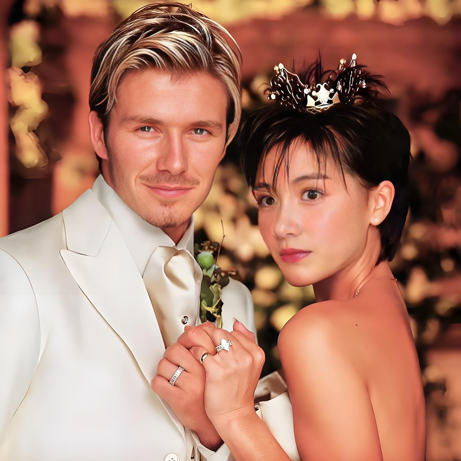 和贝克汉姆的婚纱照