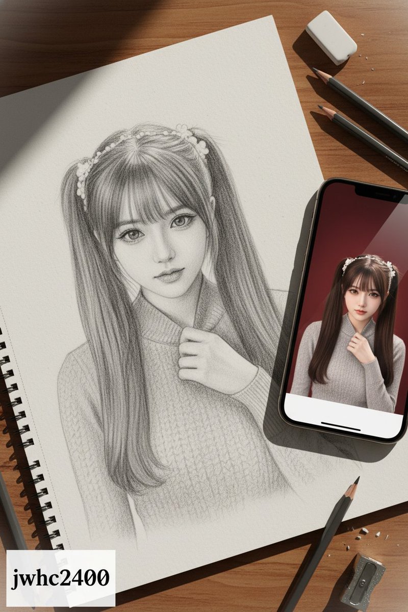 AI 用素描风格画出手机照片中的人物示例