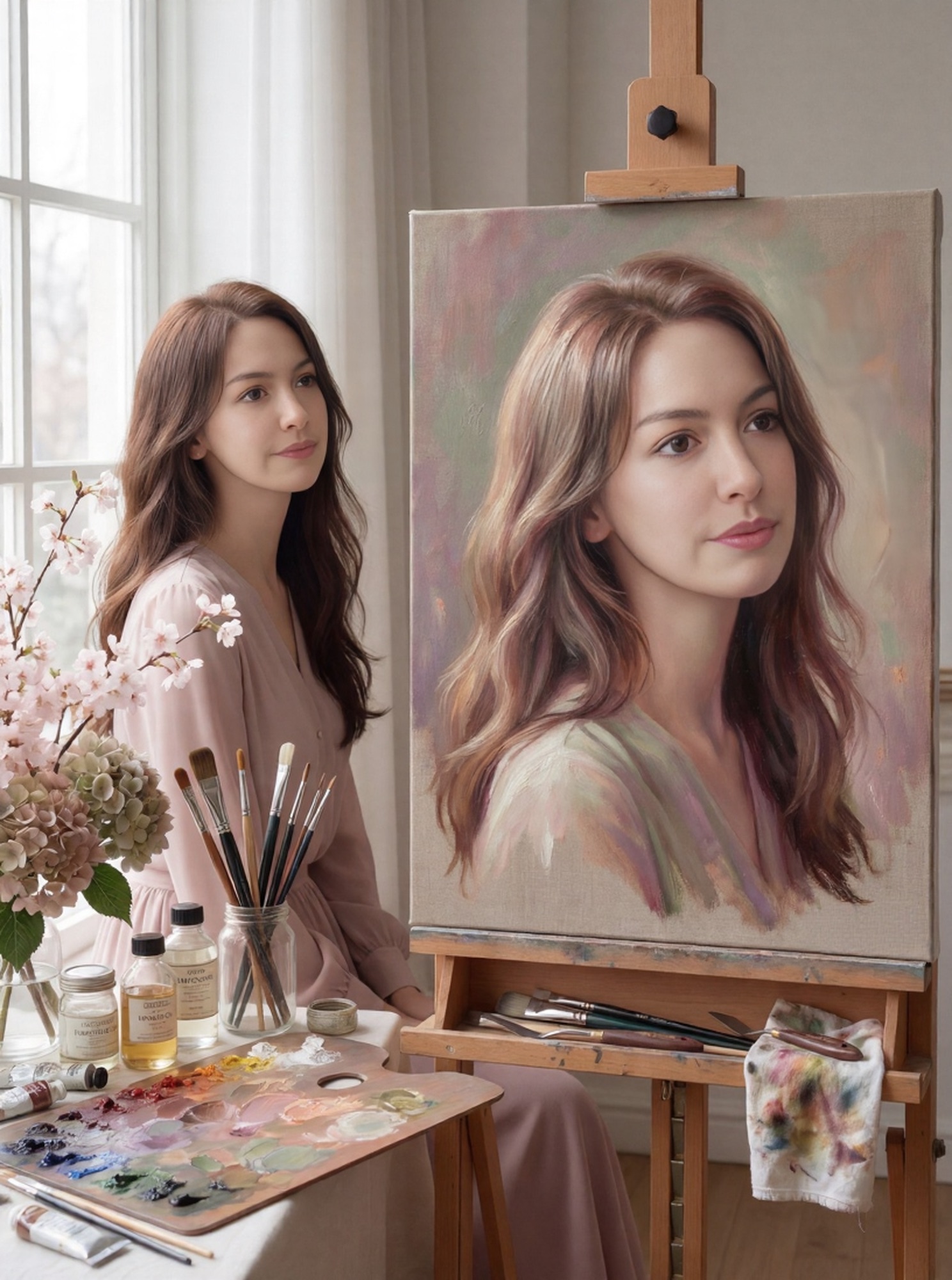 AI 用油画风格画出模特示例