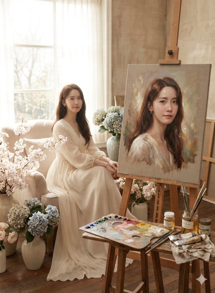 AI 用油画风格画出模特示例