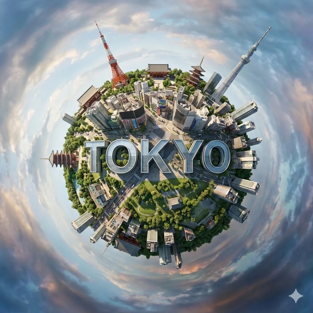 东京的超现实的球形全景