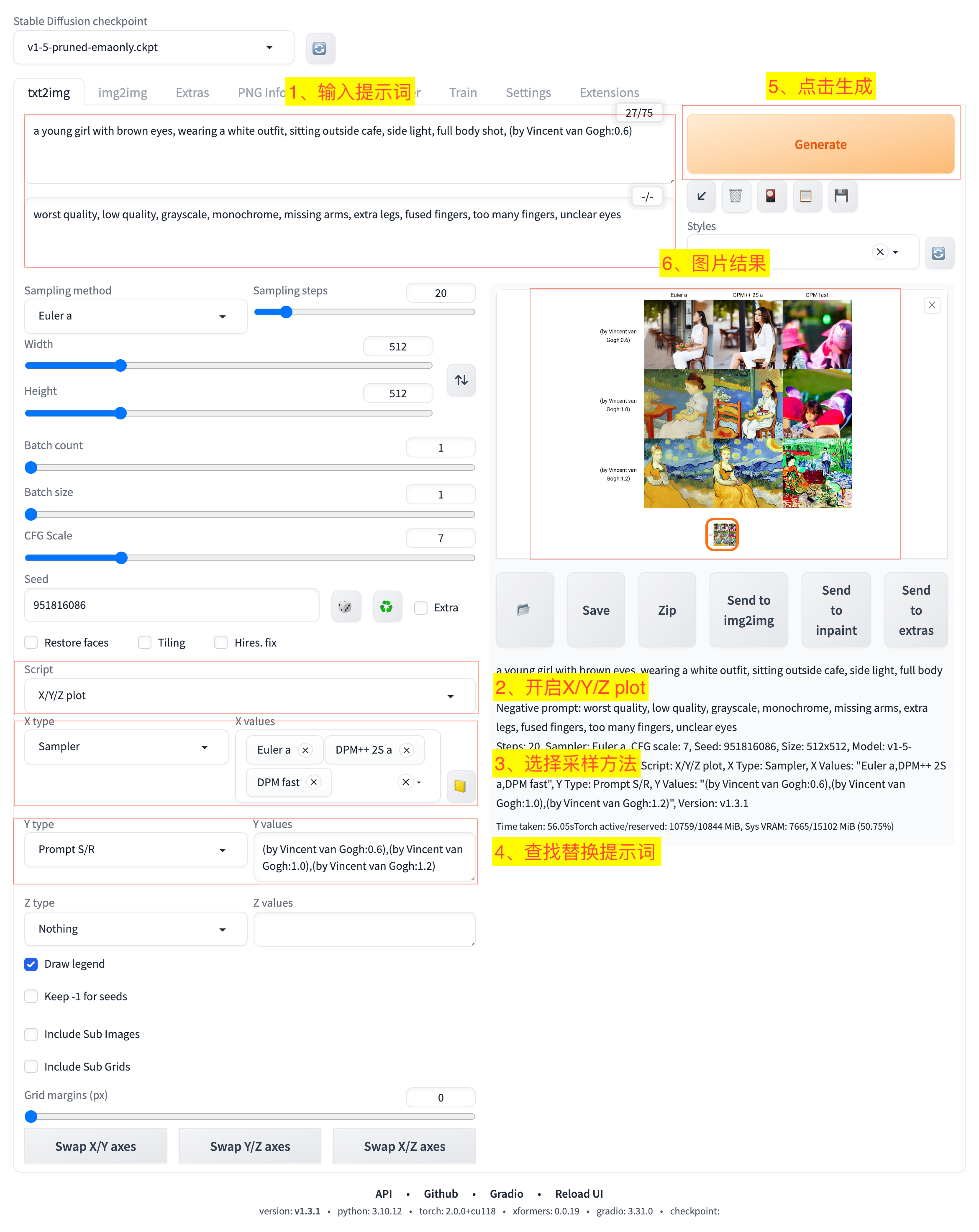 采样器(Sampler)、Prompt S/R 二维遍历