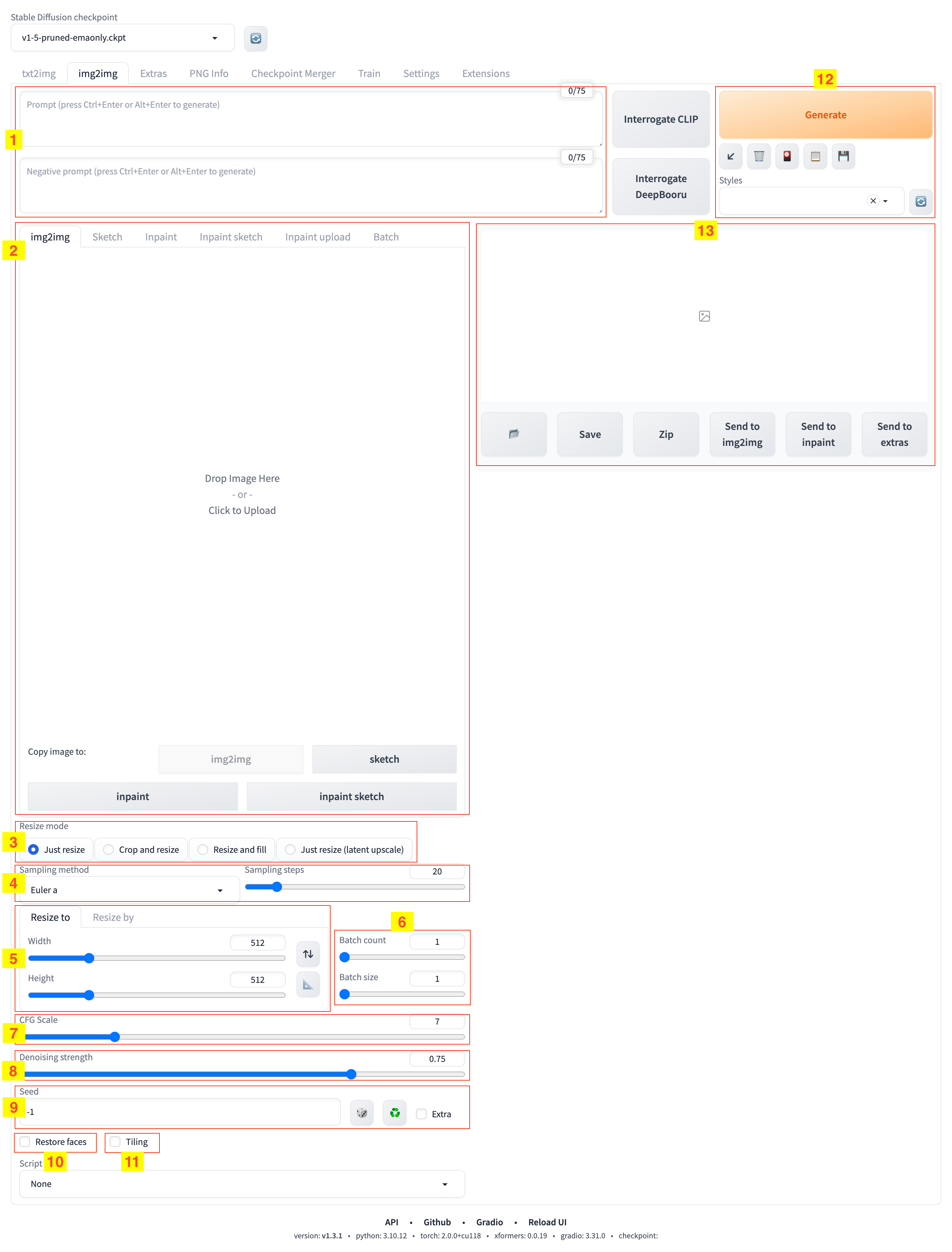 图生图(img2img)功能面板
