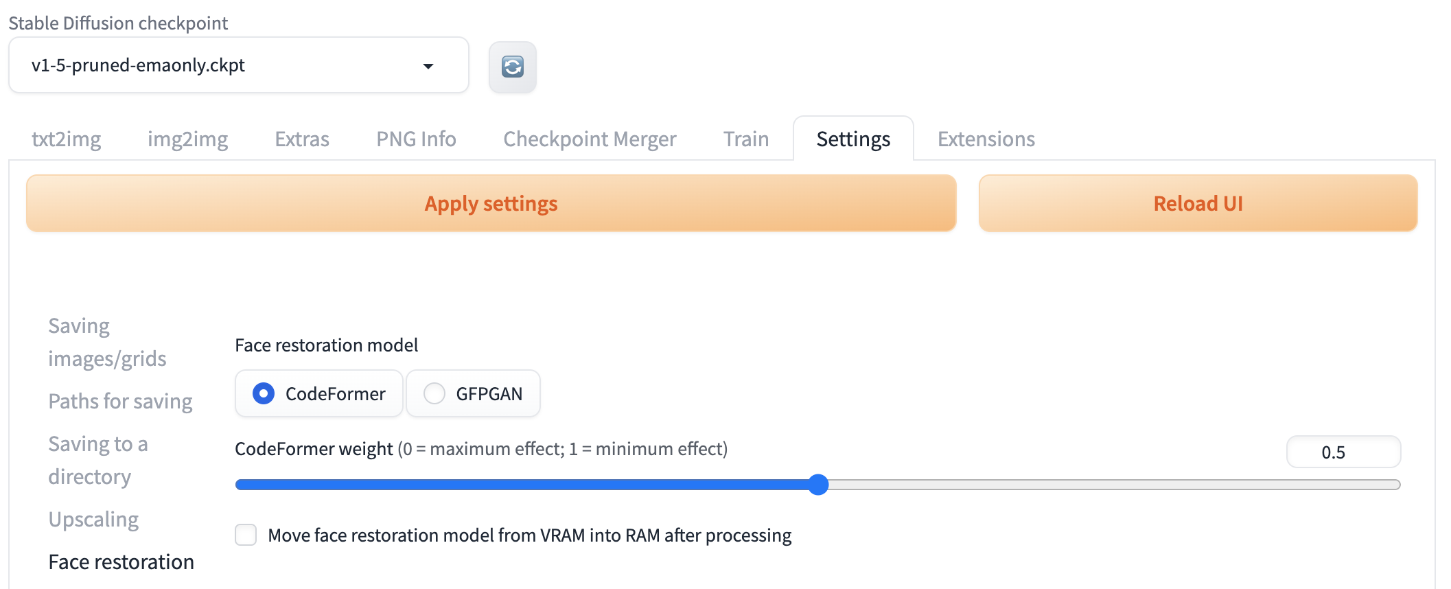 重建人脸参数设置